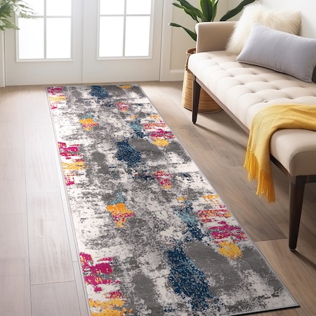 World Rug Gallery Cardiff Contemporary Abstract Runner Rug 2'x7' Multi 4058MULTI2X7